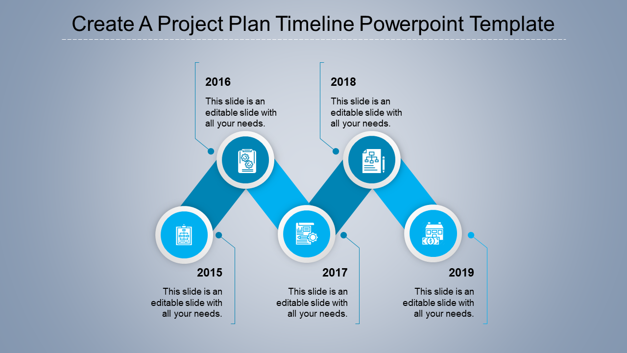Editable Project Plan Timeline Template With Five Node